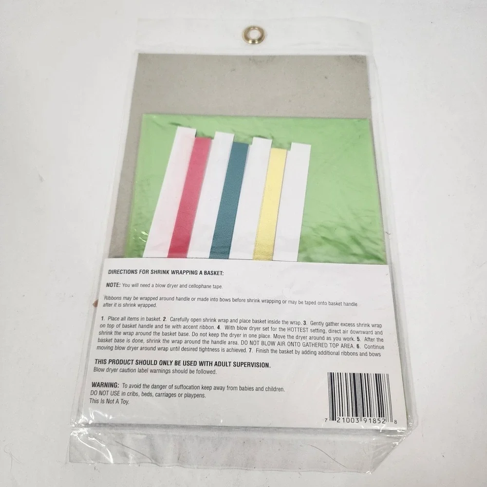 Gift Basket Shrink Wrap Green 24 in. x 30 in. With 3 Accent Ribbons New